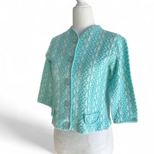 Vintage turquoise cardigan braided texture women’s XS by Aileen
